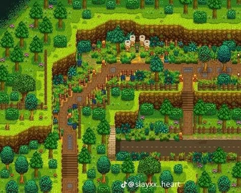 Stardew Valley Backwoods Design, Stardew Valley Adventures Guild, Stardew Valley Bus Stop Decoration, Stardew Valley Layout Ideas, Stardew Valley Space Filler, Ridgeside Village Stardew Valley, Stardew Town Decoration, Quarry Stardew Valley, Stardew Valley Bus Stop Design