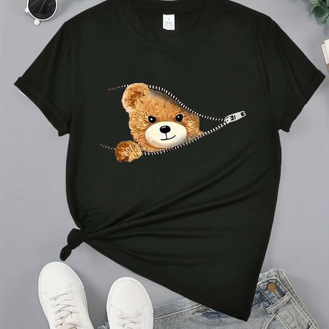 Sport T-shirts, Bear Print, Cute Bears, Sport T Shirt, Top Casual, Custom Clothes, Amazon Tiktok, Casual Tops, Pink Color