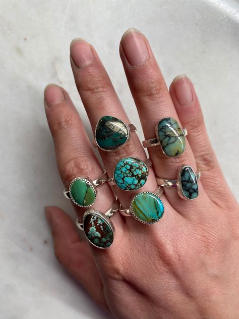 Simple and minimalistic rings with turquoise/variscite from various mines. These are perfect for those who like smaller rings. Can be worn alone or stacked with other rings, such as a simple band. -features a thick, half round band for comfort -bezel is made of fine silver (.999) -polished to a high shine Turquoise types: A. Hubei B. Red River C. Morenci 2 D. Hubei E. Iron Maiden F. (sold) G. Seven Dwarfs Variscite Minimalistic Rings, Turquoise Statement Ring, Stacker Rings, Jewelry Cleaning Solution, Simple Band, Seven Dwarfs, Red River, Small Rings, Iron Maiden