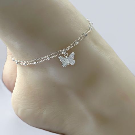 Butterfly Bracelets, Princess Accessories, Cute Anklets, Anklet Silver, Butterfly Anklet, Bridal Necklace Designs, Silver Ankle Bracelet, Junior Prom, Fancy Jewelry Necklace