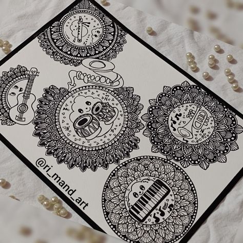 Musical doodle mandala Mandala Art Musical Instruments, Music Mandala Art, Music Doodle Art, Indian Musical Instruments, Musical Instruments Drawing, Music Doodle, Sketch Images, Fabric Guide, Pencil Sketch Images