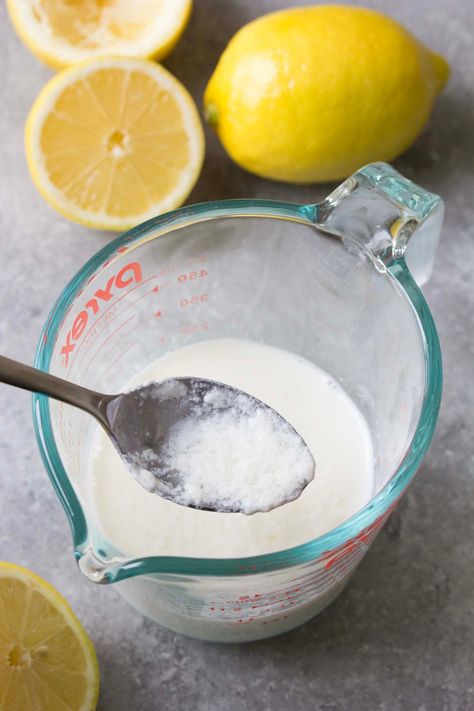 Learn how to make buttermilk with just two ingredients: milk and lemon juice, vinegar or yogurt. This simple method for making buttermilk substitute comes together in just five minutes and can be used in all of your favorite buttermilk recipes. Making Buttermilk, Recipes With Buttermilk, Make Buttermilk, Buttermilk Substitute, How To Make Buttermilk, Buttermilk Recipes, Evaporated Milk, Buttermilk, Lemon Juice