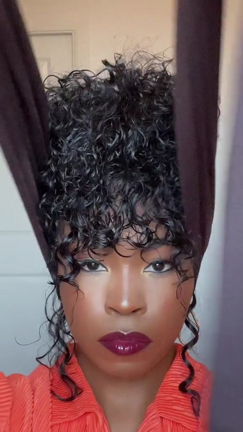 Head Wrap With Bangs, Wraps Ideas, Bang Wig, Curly Bangs, Hair Wraps, Head Wrap, The Head, Head Wraps, Pretty Nails