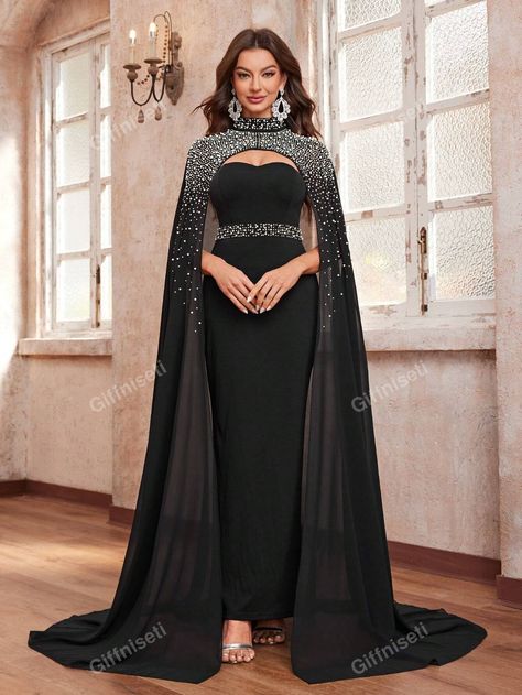 Giffniseti Women's Rhinestone & Beaded Stand Collar Halter Shawl For Parties, Evening GownsI discovered amazing products on SHEIN.com, come check them out! Butterfly Prom Dress, Classy Evening Dress, Evening Dress Beaded, Plus Size Evening Gown, Vibrant Dress, Classy Prom Dresses, Womens Prom Dresses, Short Gowns, Mermaid Evening Dresses