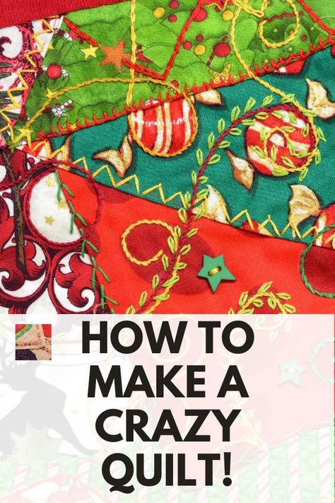 Learn the creative art of crazy quilting, also known as crazy patchwork. This page tells all about how to make a crazy quilt, including supplies and embroidery stitch tutorials. Crazy Quilt Journal Cover, Crazy Quilting Embroidery Stitches, Crazy 8 Quilt Pattern, Crazy Quilt Stitches Tutorials, Crazy Quilt Blocks Ideas, Crazy Quilts For Beginners How To Make, How To Crazy Quilt, Crazy Quilt Embroidery Stitches, Crazy Quilt Projects