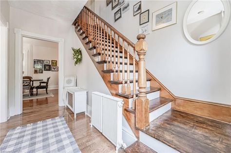 Refinishing Wood Stairs Old House Stairs Old House, Old House Staircase, Stairway Paint Ideas, Old Stairs, Upstairs Landing, Wooden Staircase, House Staircase, Treads And Risers, Oak Stairs