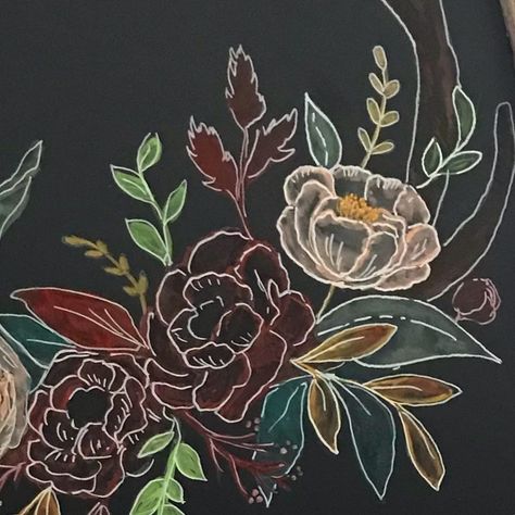 Something to Chalk About on Instagram: “Here are the fall flowers from yesterday...I really worked at trying to develop these deeper colors. Chalk inks (markers) are…” Chalk Marker Flowers, Chalk Art Thanksgiving, Chalk Art Flowers, Chalk Sign Ideas, Liquid Chalk Art, Fall Chalk Art, Fall Chalkboard Ideas, Wedding Chalk Art, Chalk Flowers