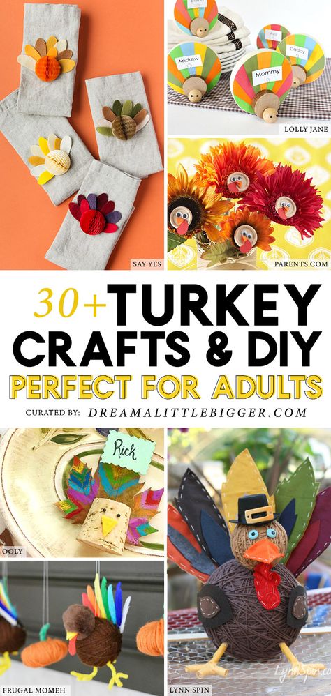 Give thanks for your crafty personality with these adorable turkey crafts for adults that are simple enough kids can get involved, too! Diy Thanksgiving Turkey Crafts, Thanksgiving Diy Crafts For Adults, Fall Crafts Seniors, November Crafts For Seniors, Thanksgiving Crafts For Teens, Turkey Crafts For Adults, Diy Turkey Crafts, Cute Thanksgiving Crafts, November Crafts For Adults