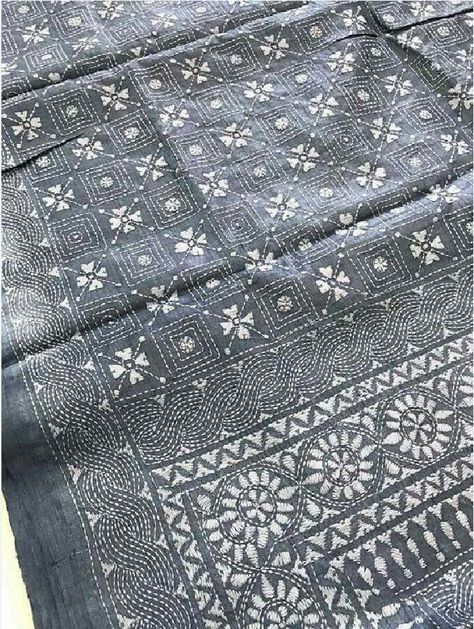 Kantha Embroidery Sarees, Kantha Embroidery Dupatta, Nakshi Kantha Embroidery Designs, Kantha Embroidery Designs Hand Stitching, Katha Work Embroidery, Kantha Embroidery Designs Pattern, Kantha Work Designs, Kantha Stitch Design, Katha Stitch Saree