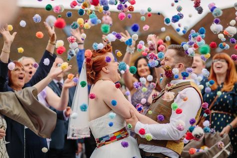 pom pom send off for the couple! Diy Reception Decorations, Wedding Pom Poms, Diy Pom Poms, Carnival Wedding, Bridal Theme, Wedding Send Off, Amazing Wedding Photography, Boda Mexicana, Eco Wedding