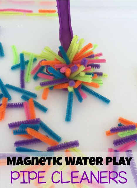 Magnetic water sensory play with pipe cleaners for preschoolers from Modern Preschool Water Sensory Play, Modern Preschool, Water Play Activities, Magnet Activities, Sensory Activities For Preschoolers, Sensory Table Ideas, Sensory Tables, Sensory Tubs, Tuff Spot