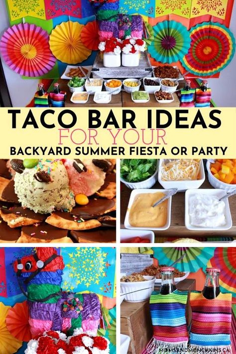 Planning a simple backyard summer fiesta or a get together party with friends and family over the weekend? Easily throw together a Taco Bar and host a Taco Bar party with these Taco Bar Ideas!  Taco Bar Ideas For Your Backyard Summer Fiesta Or Party.   #TacoBarIdeas #TacoThemedParty Encanto Taco Bar, Mexican Taco Bar Party Ideas, Tacos Bar Party Ideas, Taco Bar Ideas Birthdays, Taco Birthday Party Kids, Taco Themed Birthday Party, Tacobar Party, Taco Themed Party, Taco Bar Ideas