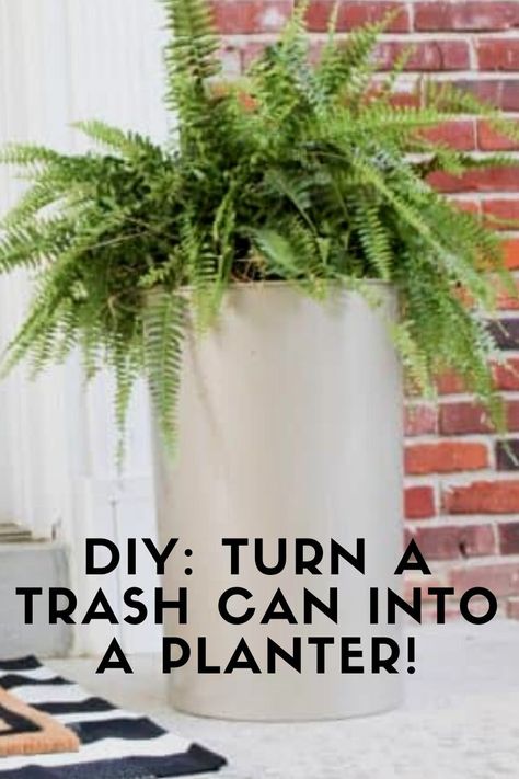 Diy Front Porch Planters Cheap, Diy Huge Planter Pots, Cheap Big Planter Ideas, Trash Can Into Planter, Huge Planter Ideas, Inexpensive Planter Ideas, Plants For Large Outdoor Planters, Large Flower Pots Outdoor Porch, Diy Large Flower Pots Outdoor Planters