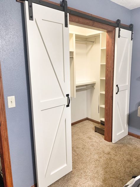 Master Closet Open To Bedroom, Redoing Walk In Closet, Double Door Walk In Closet, Walk In Closet Ideas Budget, Bedroom Closet Placement, Walk In Closet Addition Plans, 5x5 Master Closet, Build A Walk In Closet In A Room, Bathroom Closet Renovation Ideas