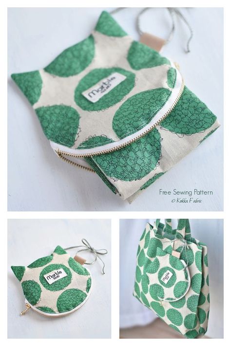 Foldable Bag With Cat’s Ear Pouch Free Sewing Pattern | Fabric Art DIY Cat Bag Pattern, Fabric Art Diy, Quilted Bag Patterns, Sewing Tutorials Bags, Pencil Case Pouch, Crochet Baby Shoes Pattern, Pouch Sewing, Foldable Bag, Fabric Sewing Patterns