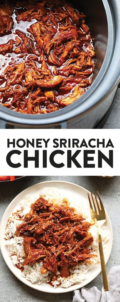 All you need are five ingredients to make this delicious, clean-eating, slow cooker honey sriracha chicken that's made with REAL food. Honey Siracha Chicken Crockpot Crock Pot, Winter Dinners, Honey Sriracha Chicken, Chicken Shredded, Carla Hall, Sriracha Chicken, Fit Foodie Finds, Delicious Clean Eating, Clean Eating Breakfast