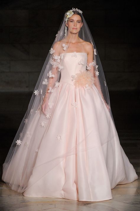 Reem Acra Wedding Dress, Reem Acra Bridal, Pink Wedding Gowns, Colour Wedding, Blush Pink Wedding Dress, Pink Ball Gown, Reem Acra, Red Wedding Dresses, Pink Wedding Dresses