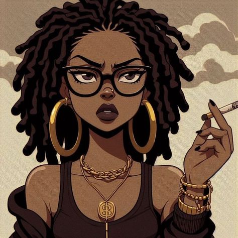 Pfp For Girl Black Locs Cartoon, Black Cartoon Profile Pics Locs, Melanin Cartoon Black Art, Locs Cartoon Black Women, Boondocks Oc Female, Boondocks Pfp Girl, Black Anime Characters With Locs, Instagram Pfp Ideas Icon, Girl With Locs Drawing