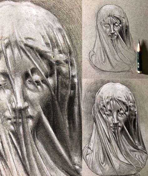 SinArty on Instagram: "Here’s my pencil sketch of this sculpture ‘The Veiled Virgin’. The depiction of the veil in marble and this illusion of transparency is genius by the Italian sculptor Giovanni (1815-1878) . . . #virginmary #sculpture #marblesculpture #drawing #strathmoreart #academicart #academicdrawing #drawinganatomyandart #humananatomy #practicedrawing #sketch #sketchbook #sketchbookdrawing #sketches #pencil #pencilsketch #pencilsketches #artoninstagram #artistsoninstagram #artoftheday Veiled Virgin Sculpture, Sculpture Drawing Reference, Sculpture Drawing Sketch, Veil Drawing, The Veiled Virgin, Sculpture Sketch, Cast Drawing, Sculpture Drawing, Italian Sculpture