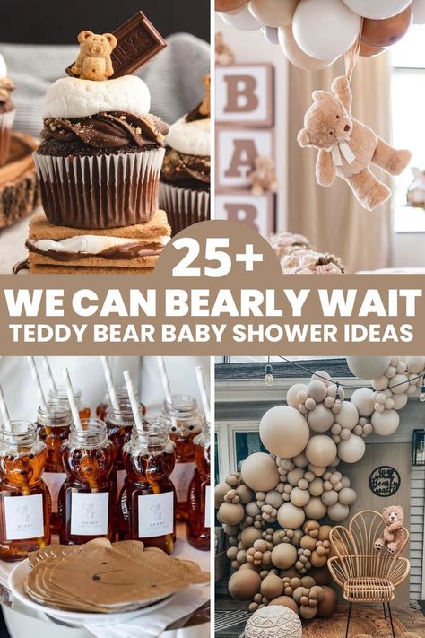 teddy bear baby shower We Can’t Bearly Wait Theme, Bear Theme Shower Ideas, Teddy Bear Shower Food Ideas, Teddy Bear Sprinkle, Babyshower For Boy Theme, Teddy Bear Theme Desserts, Bearly Wait Shower Theme, I Can Nearly Wait Baby Shower Ideas, Gender Reveal Bearly Wait