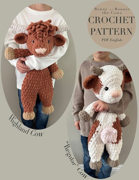 Benny and Bonnie the Cows Pattern, Crochet Cow and Highland Cow Pattern Only - Etsy Crochet Plushies Pattern, Easy Crochet Animals, Crochet Mignon, Confection Au Crochet, Crochet Cow, Crochet Things, Haken Baby, The Cow, Fun Crochet Projects