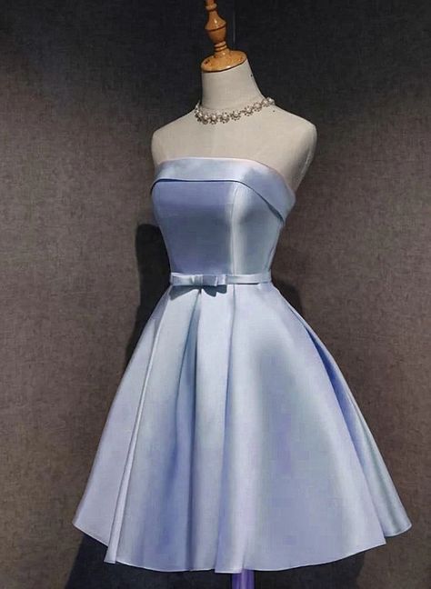 Lovely Light Blue Satin Knee Length Homecoming Dress, Blue Short Party Dress Blue Short Prom Dresses, Simple Short Bridesmaid Dresses, Beaded Party Dress, Chiffon Party Dress, Velvet Prom Dress, Multi Way Dress, Floral Dress Formal, Homecoming Party, Blue Party Dress