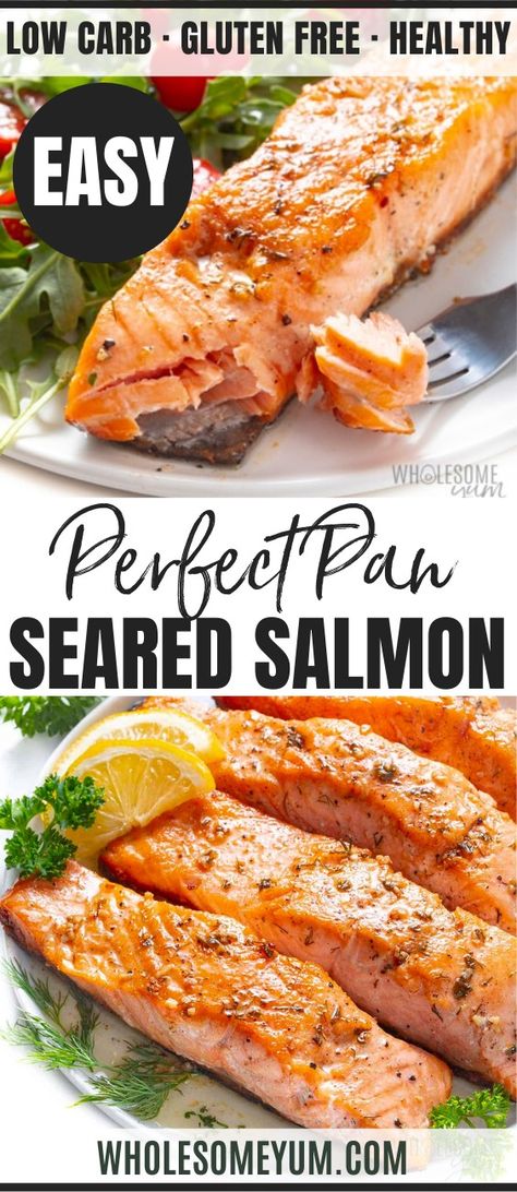 Pan Seared Salmon Plain Salmon Recipe, Salmon In Frying Pan, Pan Fried Salmon Fillet Recipes, Salmon With Skin Recipes Pan Seared, Salmon With Skin On Recipes, Pan Seared Salmon Lemon Butter Sauce, Salmon Recipes Skinless, Pan Frying Salmon, How Cook Salmon