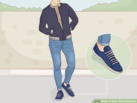 Simple Ways to Wear Navy Sneakers: 9 Steps (with Pictures) Navy Sneakers Outfit Men, Navy Shoes Outfit Men, Navy Blue Shoes Outfit Men, Navy Blue Sneakers Outfit, Navy Sneakers Outfit, Blue Sneakers Outfit Men, Navy Shoes Outfit, Blue Sneakers Outfit, Blue Shoes Outfit