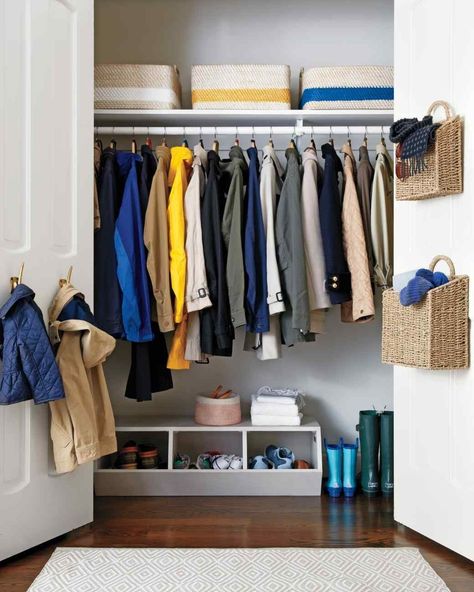 Tips on coat closet organization, how to organize your entry way closet, what to put in your front entryway closet. #getorganized#theglitzypearorganizes#closetorganization Coat Closet Organization Front Entry, Coat Closet Design, Entry Closet Organization, Diy Kast, Small Coat Closet, Small Closet Organization Bedroom, Deep Closet, Master Closet Organization, Closet Small Bedroom