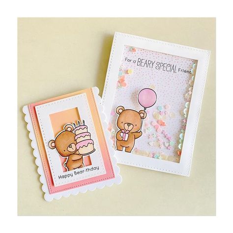 Jocelyn on Instagram: "Have a Happy Bear-thday!! 🥳 Mum requested for a bear birthday card. I can’t decide which bear design is cuter so I made two. Now, she wants both. 😂😂 okiess. #handmadecards #handmade #mftstamps #birthdaycard #happybirthday #bearcard #distressoxideinks #copic #cardmaking #mamaelephant #mamaelephantdies #lawnfawn #diecuts #shakercard" Teddy Bear Cards, Bear Birthday Card, Happy Bear, Teddy Bear Theme, Ink Blending, Bear Card, Watercolor Lettering, Bear Theme, Easy Diy Gifts