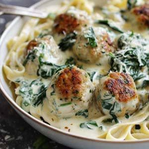 Chicken Ricotta Meatballs in Spinach Alfredo Sauce Recipe - Masters of Kitchen Chicken Ricotta Meatballs, Spinach Alfredo Sauce, Meatballs With Spinach, Chicken Ricotta, Spinach Meatballs, Ricotta Meatballs, Spinach Alfredo, Tropical Food, Spinach Ricotta