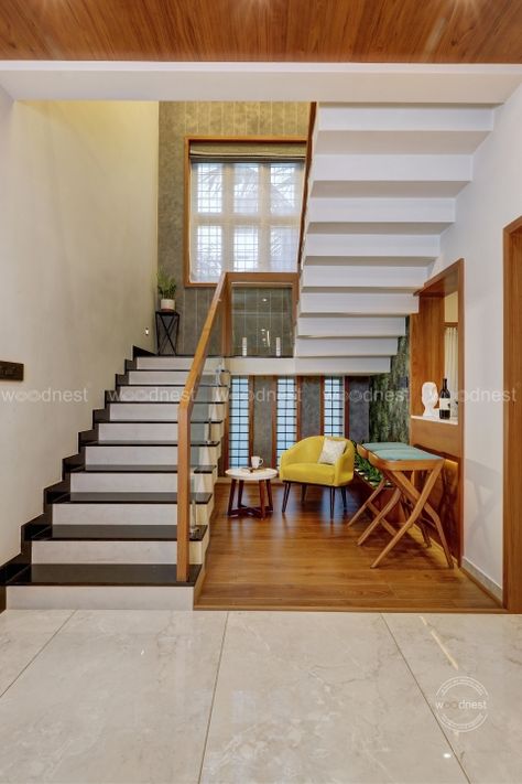 Duplex Staircase Window Design, Inner Staircase Design, Steps Inside House Ideas, Small House Hall Design, Indian Staircase Design, Duplex Staircase Design Indian, Staircase Window Design Modern, Small Staircase Design, Stairs Design Modern Interiors