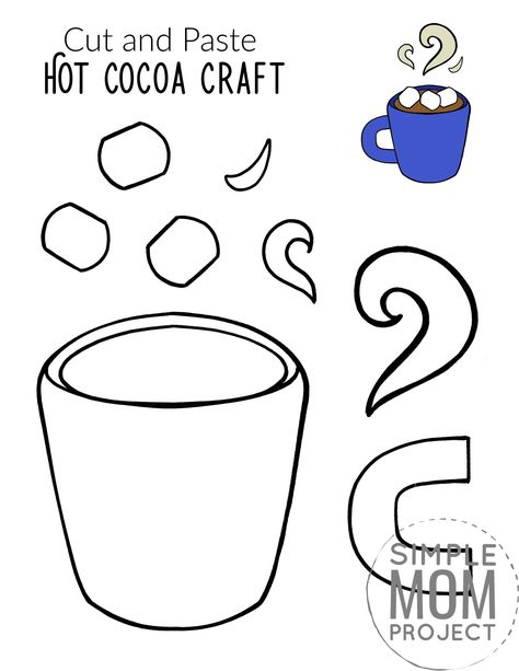 Winter is the perfect time to enjoy a hot cocoa with your kids - now you can go one better! Here’s a super fun cut and paste Hot Cocoa craft - so now your preschoolers, toddlers, kindergartners or even big kids can sharpen their scissor skills and create a cute Hot Cocoa craft. Use it as a card for a special friend or decorations for the fridge, this diy paper craft is simple to create, so get your template today! #cutandpastecrafts #Hotcocoacrafts Hot Chocolate Art, Chocolate Template, Hot Chocolate Cup, Cup Template, Chocolate Crafts, Winter Art Projects, Mug Crafts, Winter Crafts For Kids, Mug Template