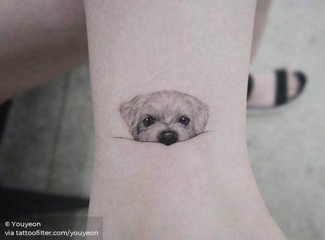 Maltese portrait Hopper Tattoo, Tattoo Perro, Tatoo Dog, Small Dog Tattoos, Small Tattoo Placement, Dog Tattoo Ideas, Tattoos For Dog Lovers, Dog Memorial Tattoos, Finger Tattoo Designs