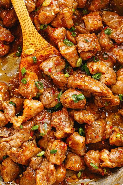 Honey Garlic Pork Stir-Fry - #pork #stirfry #recipe #eatwell101 - Try this pork stir-fry recipe tonight! Savory, sweet, and spicy, our pork stir-fry is easy and delicious! - #recipe by #eatwell101® Chicken And Pork Stir Fry, Easy Pork Stir Fry, Recipe With Pork Loin, Stir Fry Pork Chop Recipe, Pork Stir Fry Recipe, Sesame Pork Stir Fry, Pork Tenders Recipe, Asian Recipes With Pork, Pork Loin Pieces Recipes