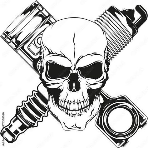 Mechanic Logo Design, Mechanic Logo, Mechanic Svg, Engine Tattoo, Mechanics Logo, Skeleton Artwork, Mechanic Tattoo, Skull Stencil, Skull Sketch