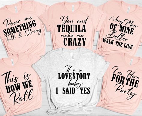 Bachelorette Party Ideas Country, Country Bachelorette Party, Country Bachelorette Parties, Country Bachelorette, Cowgirl Bride, Bride Tshirt, Themed Bachelorette, Cowgirl Bachelorette, Wedding Party Shirts