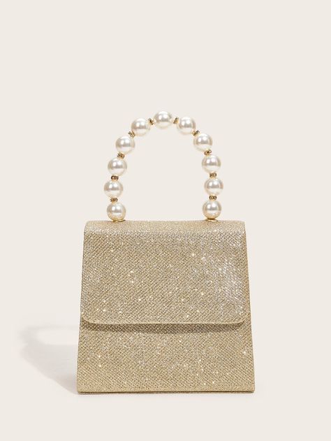 Pearl Decor Glitter Flap Clutch Bag Prom Bags Clutches, Gold Bags, Pearl Clutch Bag, Glitter Clutch Bag, Gold Clutch Bag, Prom Bag, Pearl Clutch, Glitter Bag, Gold Clutch