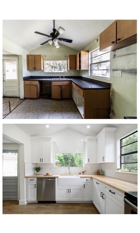 U Kitchen Remodel Before And After, Cheap Kitchen Makeover Before And After, 70 Kitchen Makeover, 90s Home Exterior Remodel, Oak Kitchen Remodel Before And After, Simple Kitchen Remodel Budget, Small Home Remodeling Ideas Before And After, House Remodeling Before And After, Starter Home Remodel