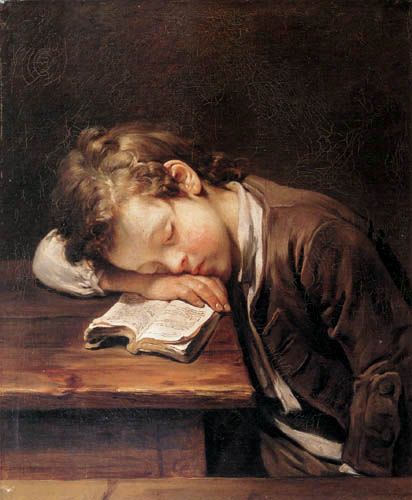 A schoolboy sleeping on his book, painted by Jean-Baptiste Greuze by WatzitztoCeska, via Flickr Rembrandt Drawings, Male Portraits, Women Reading, An Open Book, Reading Art, Jean Baptiste, Open Book, Chiaroscuro, Kids Reading