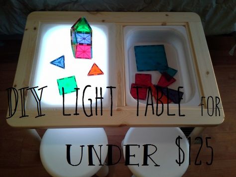 DIY light table hack from Ikea Children's storage desk. Ikea Childrens Storage, Ikea Children, Ikea Kids Table, Diy Light Table, Ikea Flisat Table, Jewerly Holders, Ikea Table, Sensory Lights, Ikea Kids