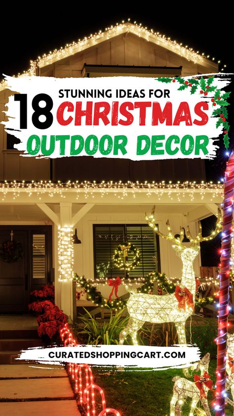 Transform your yard this holiday season with these 18 Christmas yard decoration ideas! These unique budget-friendly designs will make your home stand out. Get inspired with easy-to-create festive décor that adds a touch of winter wonderland charm. Perfect for adding outdoor Christmas lights, pathways, and front yard Christmas decorations. Christmas light displays, Christmas Home Decor, christmas house, christmas home decor ideas, christmas home aesthetic, Christmas decor ideas, Christmas decor. Front Yard Decorations For Christmas, Funny Christmas Lights Outside House, Christmas Lawn Ideas, Christmas Yard Inspiration, Christmas Deer Decorations Outdoor, Decorating Yard For Christmas, Holiday Lights Outdoor House, Ideas For Outdoor Christmas Decorations, Front Yard Christmas Lights Ideas