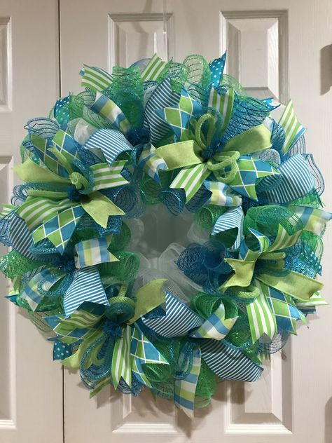 Blue And Green Wreath, Nurse Wreath, Spring Deco Mesh Wreaths, Custom Wreath, Office Decorations, Blue Wreath, Green Wreath, Mesh Wreath, Wreath Ideas