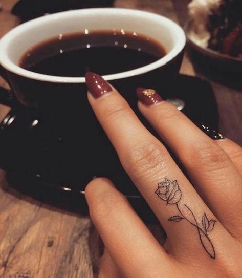 Simple rose tattoo on the middle finger | www.otziapp.com A Rose Tattoo, Small Rose Tattoo, Finger Tattoo, Small Rose, Rose Tattoo, A Rose, Tattoo On, Tattoos, Coffee