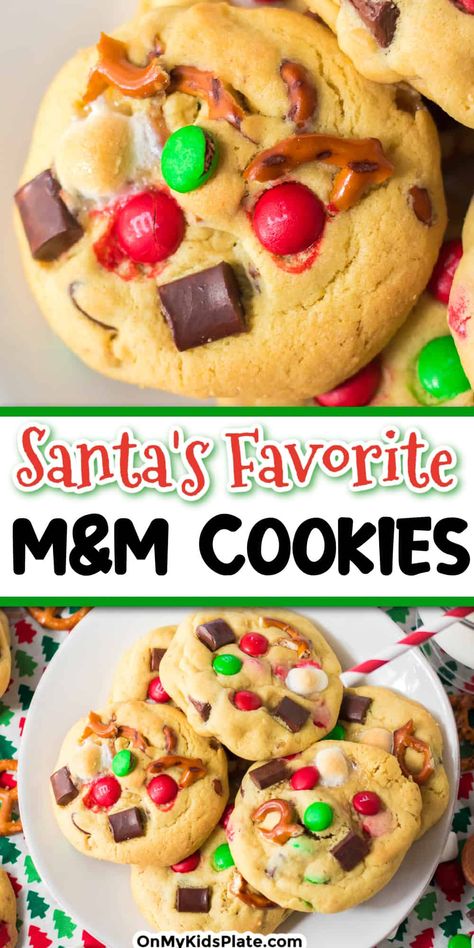 Santas Favorite Cookie, M&m Cookies With Vanilla Pudding, Christmas M M Cookies, Santa Cookie Recipe, Christmas Chocolate Chip Cookies, Christmas Breads, Easy Delicious Cookies, Cookies 2023, Simple Chocolate Chip Cookie Recipe