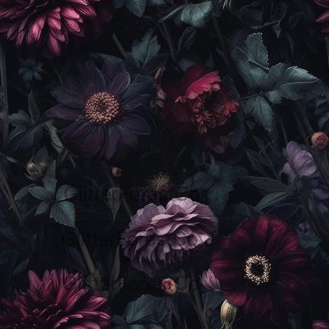 Gloomy, Moody Floral Seamless Flower Pattern, Digital Pattern, Repeat Digital Paper, Jewel Tones, Gloomy, Dark Floral Pattern, Spooky - Etsy Moody Flowers, Dark Floral Pattern, Floral Scrapbook Paper, Moody Florals, Dark Florals, Fuchsia Wedding, Flower Texture, Deep Winter, Pastel Flowers