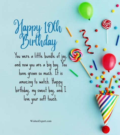 Happy 10th Birthday Son, Happy 10th Birthday Boy, Cute Wishes, Birthday Boy Quotes, Cute Birthday Messages, Daughter Message, Birthday Grandson, Happy Birthday Captions, Birthday Wishes Girl