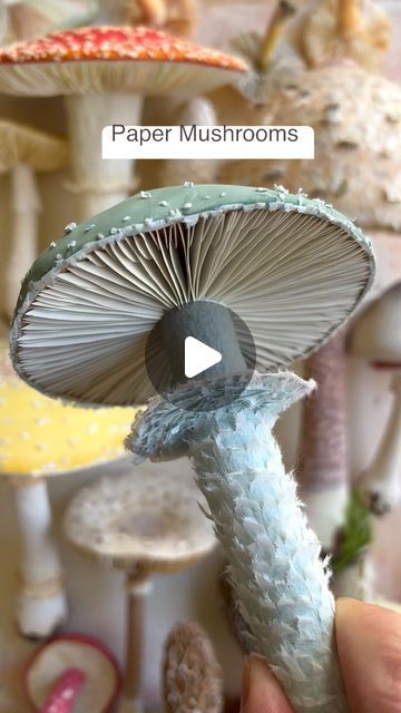 Ann Wood @Woodlucker/paper art on Instagram: "PAPER Mushrooms… third new handmade creation of 2024. It wasn’t until I started making paper mushrooms and exploring all of their various forms, I learned about blue toned varieties. #woodlucker #annwood #paper #paperartist #paperart #imadethis #handmade #reels #reelsinstagram #explorepage #viralvideos #viral #viralreels #mushrooms #mushroomsofinstagram #mushroomart #cottagecore #cottagecoreaesthetic #ilovemushrooms #betterhomesandgardens #worldofinteriors #paperflowers #paperflower Have you seen blue mushrooms?" Tissue Paper Mushrooms, Crepe Paper Mushrooms, Paper Mushrooms Diy, Creepy Mushroom, Paper Mushrooms, Mushroom Things, Mushroom Stuff, Blue Mushrooms, Diy Mushroom