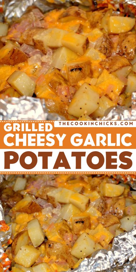 Check out this summer grilling idea for a simple Memorial Day side dish! This Grilled Cheesy Garlic Potatoes recipe is cooked in tin foil, making clean up a breeze. An easy spring recipe perfect for any BBQ or gathering! Memorial Day Sides Dishes, Memorial Day Sides, Easy Memorial Day Food, Bbq Ideas Grill, Memorial Day Side Dishes, Memorial Day Food Ideas, Memorial Day Food, Foil Meals, Keto Vegetables