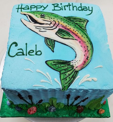 Trout Cake, Chocolate Rocks, Lake Trout, Trout Fish, Animal Cakes, Fish Cake, Lake Life, Themed Cakes, Under The Sea